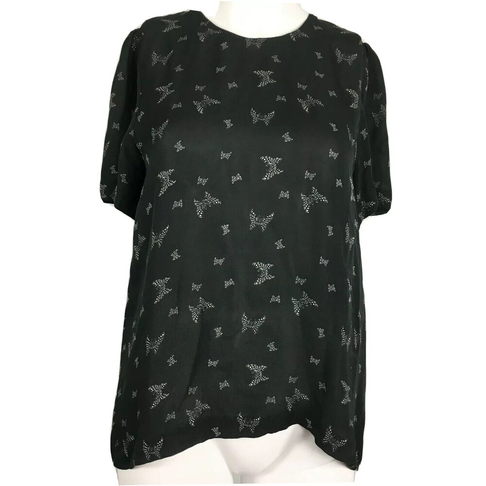 Girl. Band of Outsiders Shirt Women 2 Medium Black Butterfly Print Silk Buttoned